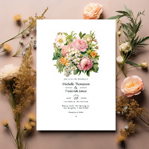 Pastel Roze, Groen en Zanderig Bruin Lente Bruilof Kaart