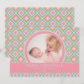 Pastel Roze Groen Groene Grootouder Foto Kerstmis Feestdagenkaart (Voorkant / Achterkant)