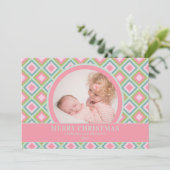 Pastel Roze Groen Groene Grootouder Foto Kerstmis Feestdagenkaart (Staand voorkant)