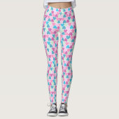 Pastel roze groen hartpatroon leggings (Voorkant)