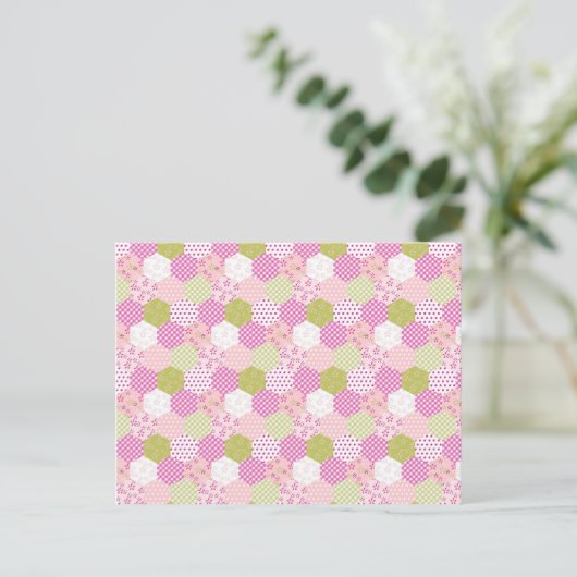 Pastel Roze Groen Patchwork Quilt Design Briefkaart (Staand voorkant)