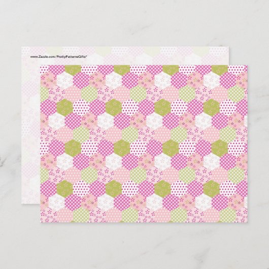 Pastel Roze Groen Patchwork Quilt Design Briefkaart (Voorkant / Achterkant)