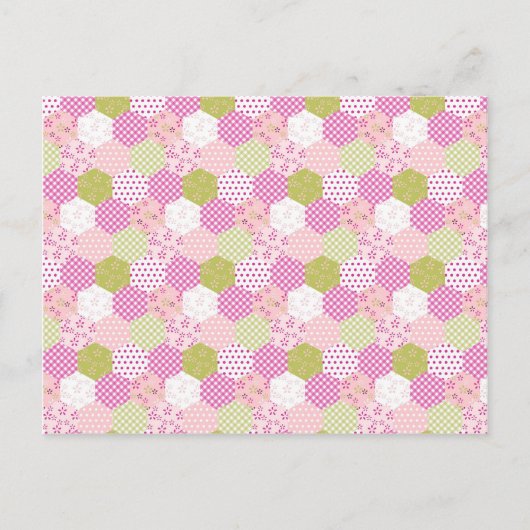 Pastel Roze Groen Patchwork Quilt Design Briefkaart (Voorkant)