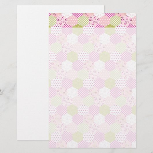 Pastel Roze Groen Patchwork Quilt Design Briefpapier (Voorkant / Achterkant)