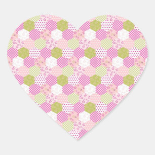 Pastel Roze Groen Patchwork Quilt Design Hart Sticker