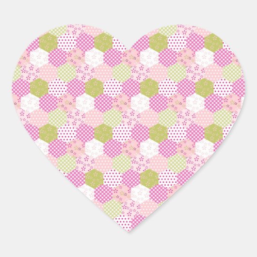  Pastel Roze Groen Patchwork Quilt Design Hart Sticker (Voorkant)