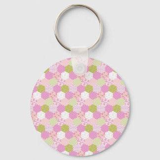 Pastel Roze Groen Patchwork Quilt Design Sleutelhanger