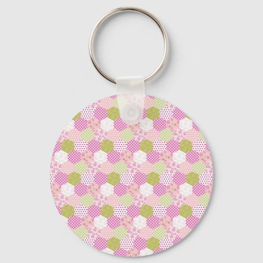  Pastel Roze Groen Patchwork Quilt Design Sleutelhanger (Voorkant)