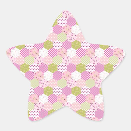  Pastel Roze Groen Patchwork Quilt Design Ster Sticker (Voorkant)