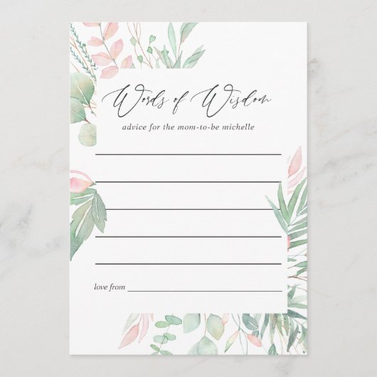 Pastel Roze Groene Baby Shower Moeder Advies (Voorkant)