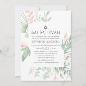 Pastel Roze Groene Bat Mitzvah Kaart (Voorkant)