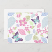 Pastel roze groene bladeren vlinders briefkaart (Voorkant / Achterkant)