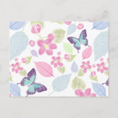 Pastel roze groene bladeren vlinders briefkaart (Voorkant)