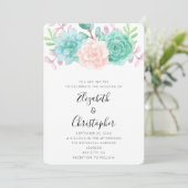 Pastel Roze & Groene Bloemboeket Bruiloft Kaart (Staand voorkant)