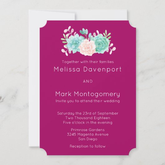 Pastel Roze & Groene Bloemboeket Bruiloft Kaart (Voorkant)