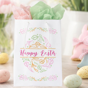 Pastel Roze Groene Bloemige Paasei Gelukkig Pasen Medium Cadeauzakje