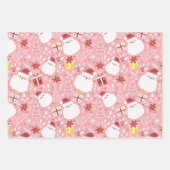 Pastel Roze Groene Boom Santa Sneeuwvlokken Kerstm Inpakpapier Vel (Voorkant 3)