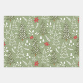 Pastel Roze Groene Boom Santa Sneeuwvlokken Kerstm Inpakpapier Vel (Voorkant)