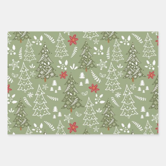 Pastel Roze Groene Boom Santa Sneeuwvlokken Kerstm Inpakpapier Vel (Voorkant)