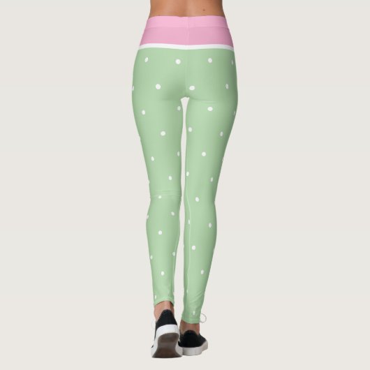 Pastel Roze Groene en Witte Polka Dots Leggings (Achterkant)