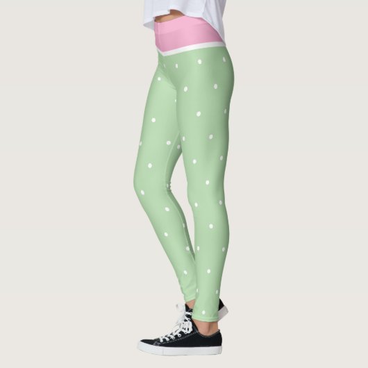 Pastel Roze Groene en Witte Polka Dots Leggings (Links)