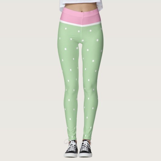 Pastel Roze Groene en Witte Polka Dots Leggings (Voorkant)