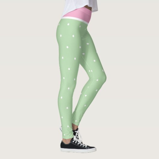 Pastel Roze Groene en Witte Polka Dots Leggings (Rechts)