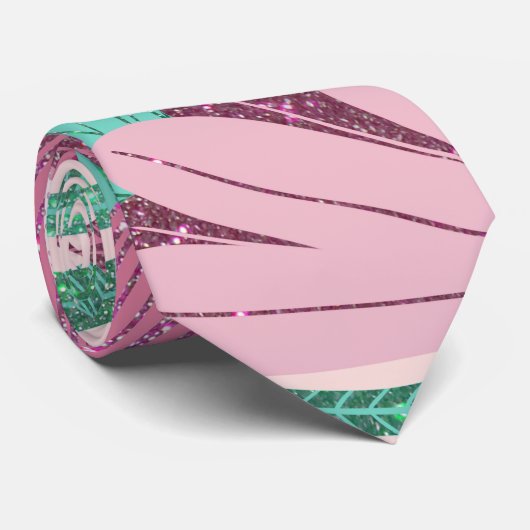 Pastel Roze Groene Floral laat glitter Pattern Stropdas (Opgerold)