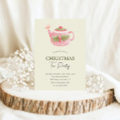 Pastel Roze Groene Kerst Tea Party Kaart