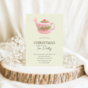 Pastel Roze Groene Kerst Tea Party Kaart
