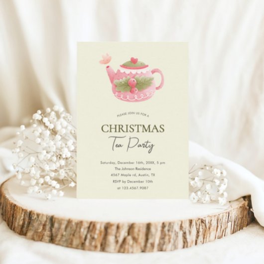 Pastel Roze Groene Kerst Tea Party Kaart