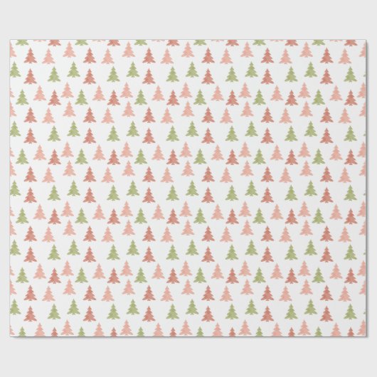 Pastel Roze & Groene Kerstbomen Eenvoudige Vakanti Cadeaupapier (Vlak)