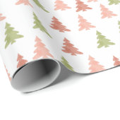 Pastel Roze & Groene Kerstbomen Eenvoudige Vakanti Cadeaupapier (Rol Hoek)