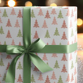 Pastel Roze & Groene Kerstbomen Eenvoudige Vakanti Cadeaupapier