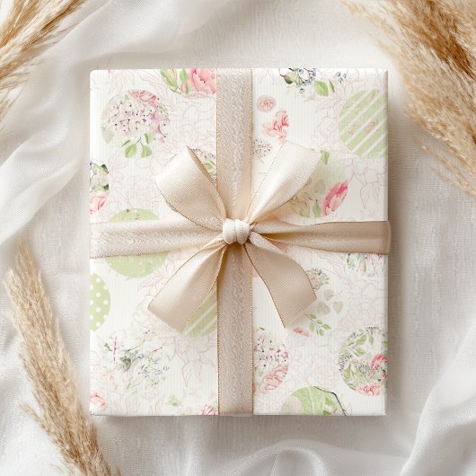 Pastel Roze Groene Lente Shabby Bloemen Cadeaupapier