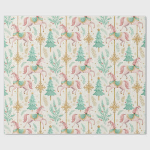 Pastel Roze Groene Paarden en Bomen Cadeaupapier