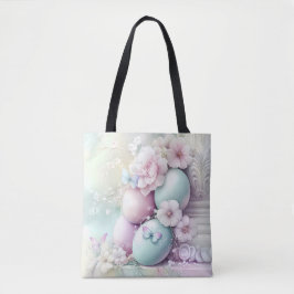 PASTEL ROZE & GROENE PAAS EIEREN & BLOEMEN TOTE BAG