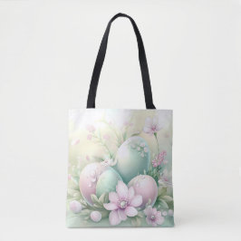 PASTEL ROZE & GROENE PAAS EIEREN & BLOEMEN TOTE BAG