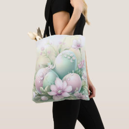 PASTEL ROZE & GROENE PAAS EIEREN & BLOEMEN TOTE BAG
