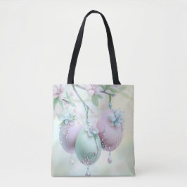 PASTEL ROZE & GROENE PAAS EIEREN & BLOEMEN TOTE BAG