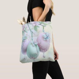 PASTEL ROZE & GROENE PAAS EIEREN & BLOEMEN TOTE BAG