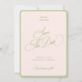 Pastel Roze & Groene Strepen Rand Retro Bruiloft Save The Date (Voorkant)