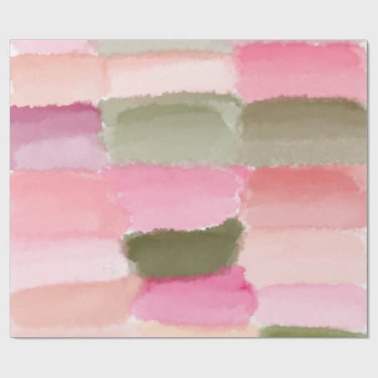 Pastel roze groene Waterverf art met penseelstreek Cadeaupapier (Vlak)