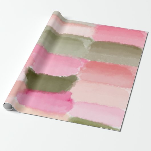 Pastel roze groene Waterverf art met penseelstreek Cadeaupapier (Uitgerold)