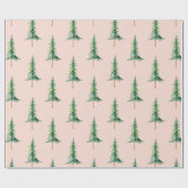 Pastel Roze Groene Waterverf Pine Tree Christmas Cadeaupapier (Vlak)