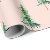Pastel Roze Groene Waterverf Pine Tree Christmas Cadeaupapier (Rol Hoek)