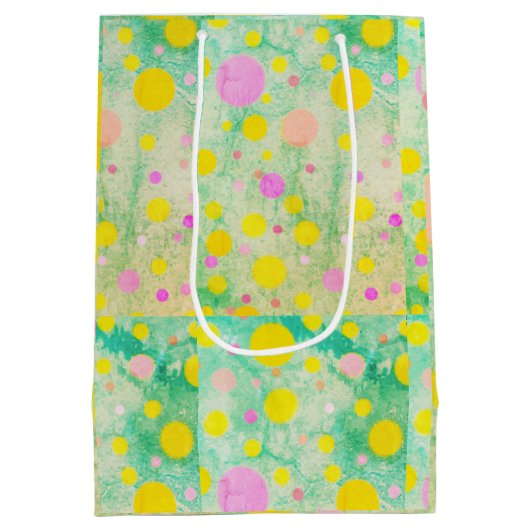 Pastel Roze, Groenen en Gele Cirkels Fun Design Medium Cadeauzakje (Achterkant)