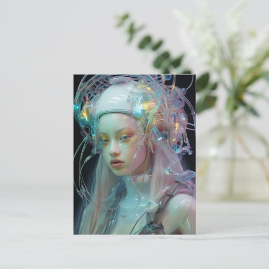 Pastel Roze Haar Sci Fi Vrouw Briefkaart (Staand voorkant)