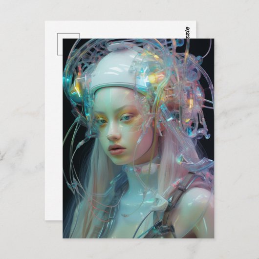 Pastel Roze Haar Sci Fi Vrouw Briefkaart (Voorkant / Achterkant)