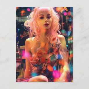 Pastel Roze Haar Vrouw Postkaart